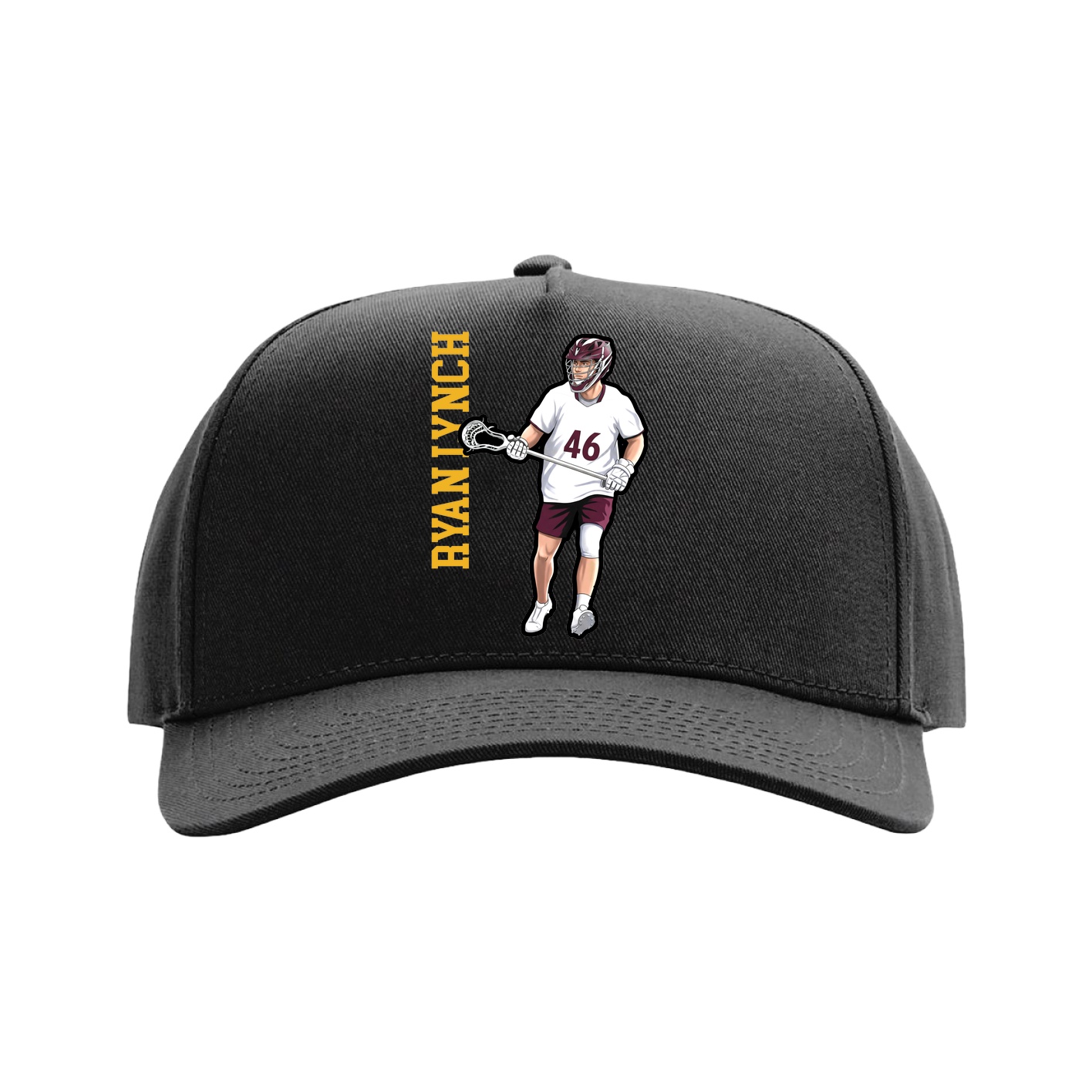 Full Fabric Five-Panel Champ Cap — Name Vertical in Black