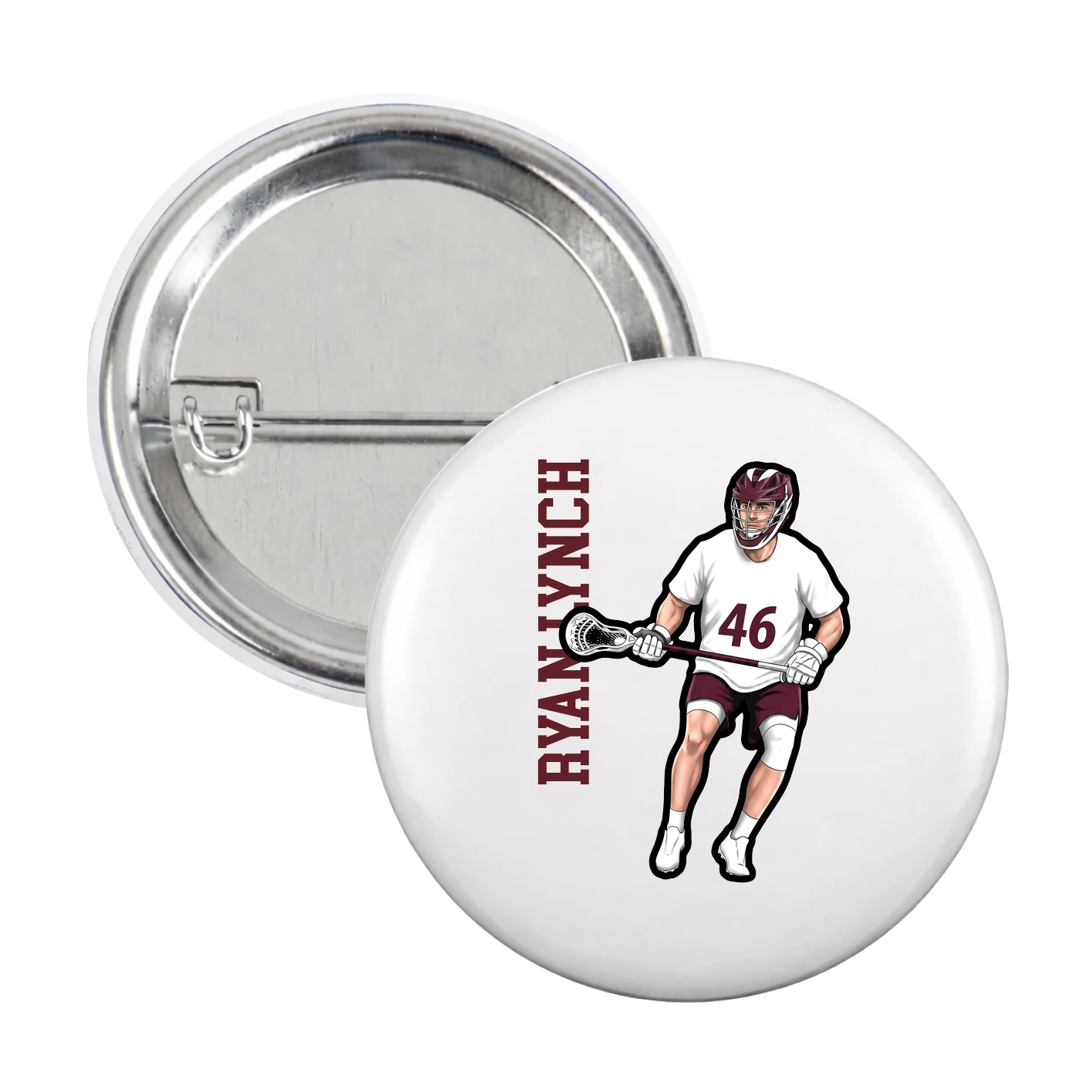 Game Day Button — Name Vertical in White