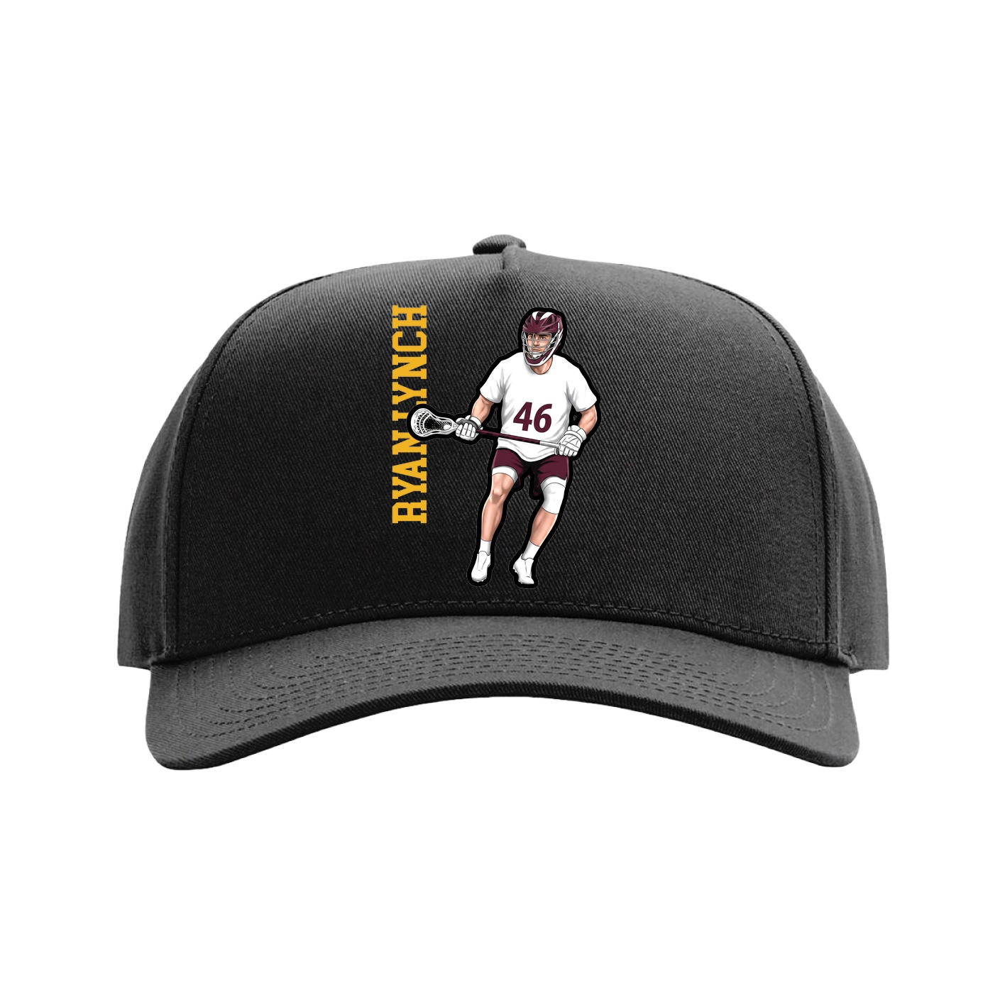 Full Fabric Five-Panel Champ Cap — Name Vertical in Black