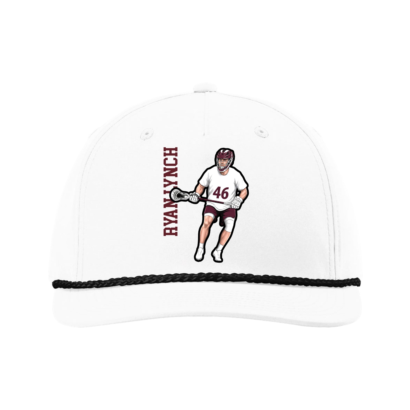 Five-Panel Classic Rope Cap — Name Vertical in White
