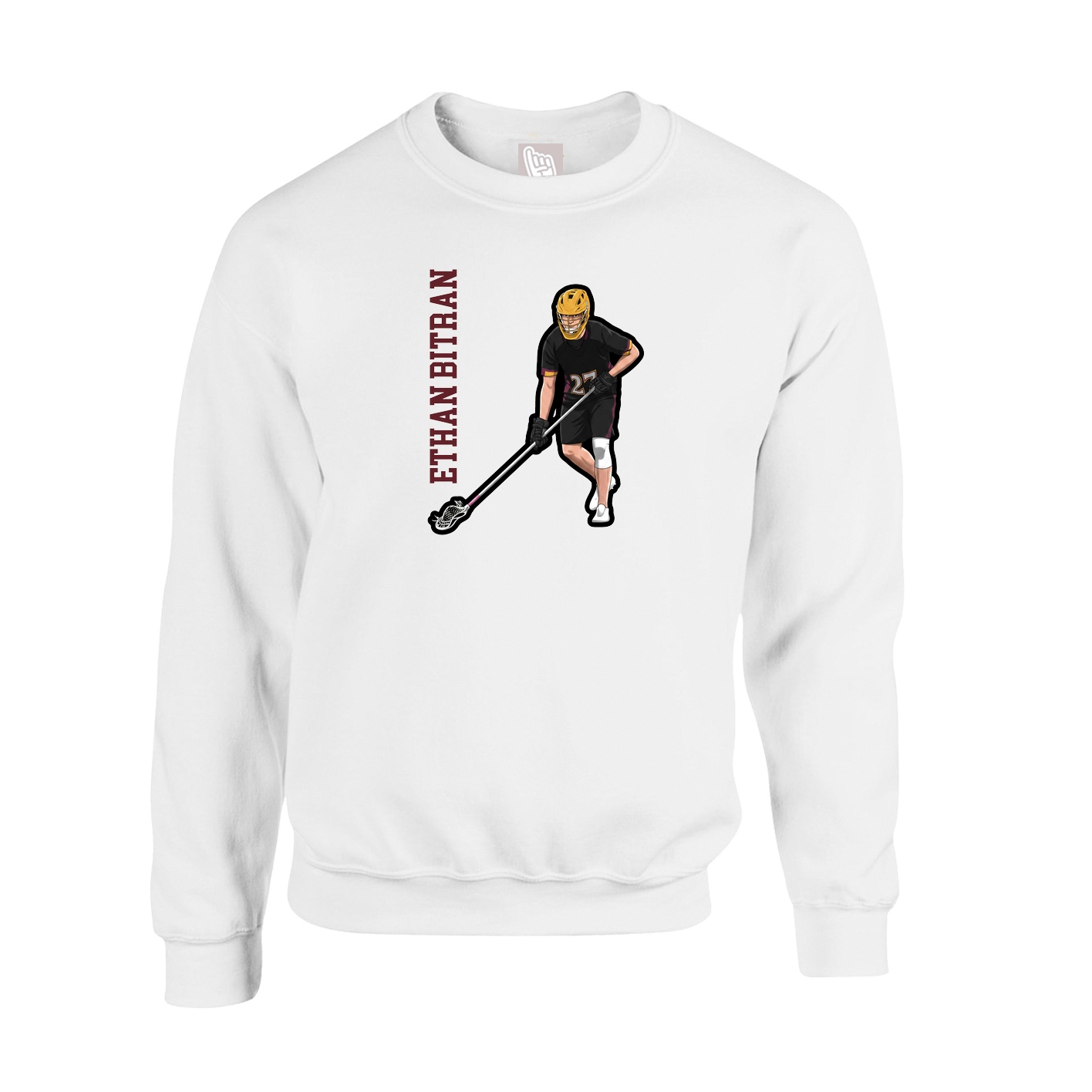 Fleece Crew — Name Vertical in White