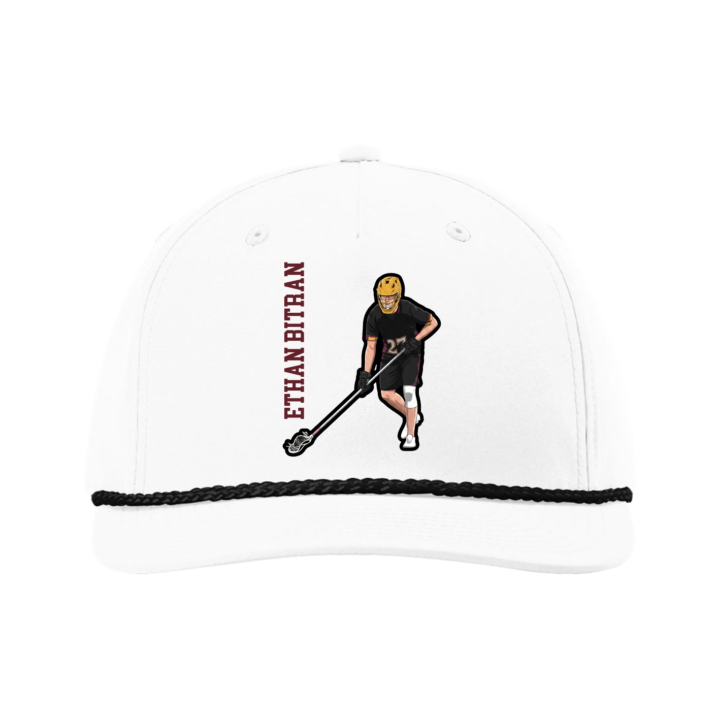 Five-Panel Classic Rope Cap — Name Vertical in White