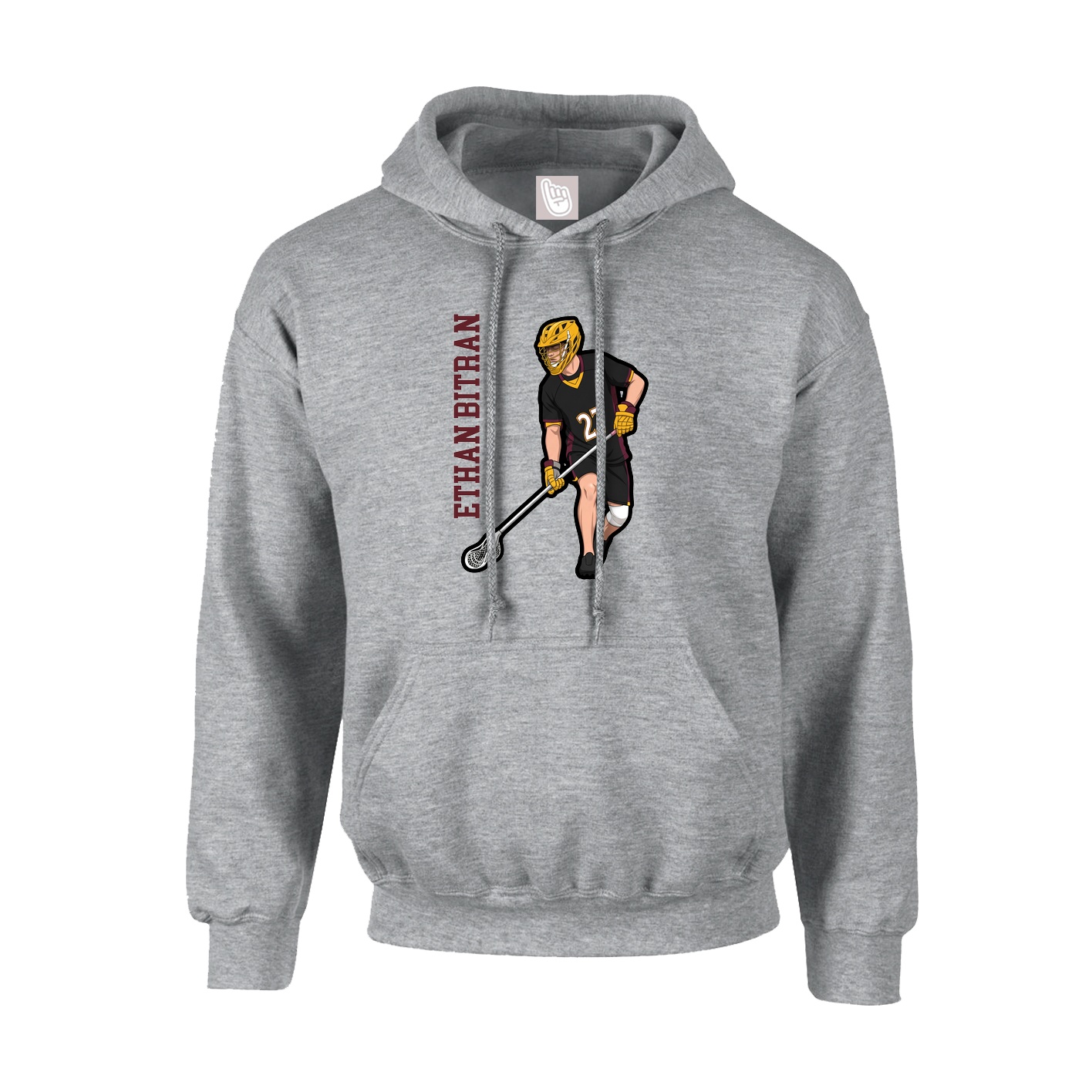 Youth Hoodie — Name Vertical in Grey