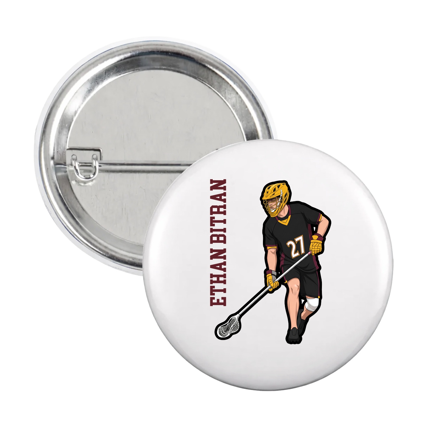 Game Day Button — Name Vertical in White