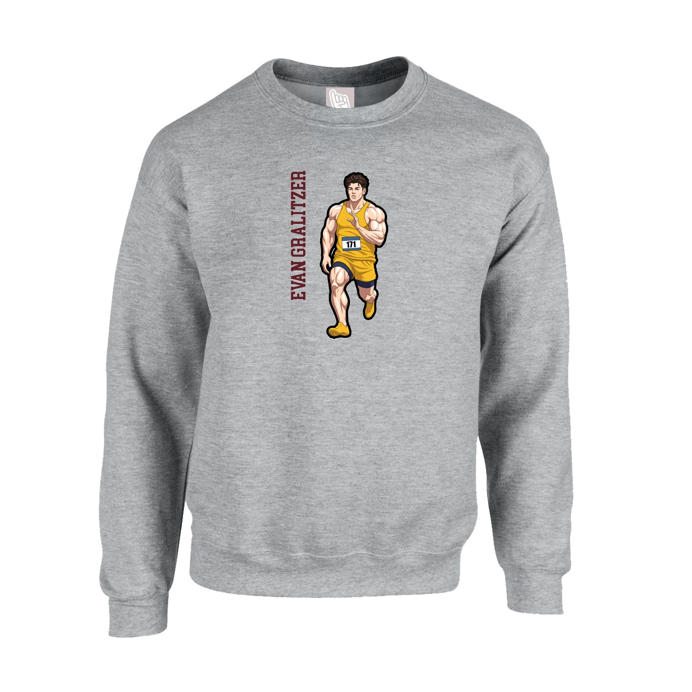 Fleece Crew — Name Vertical in Grey