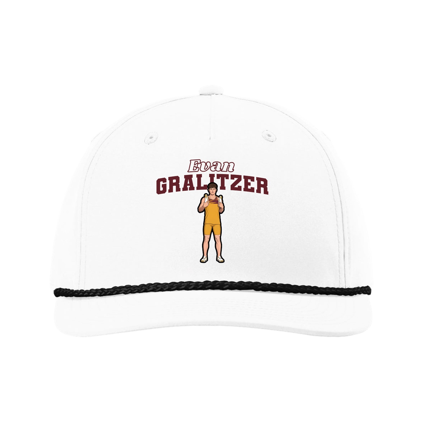 Five-Panel Classic Rope Cap — Name Arch in White