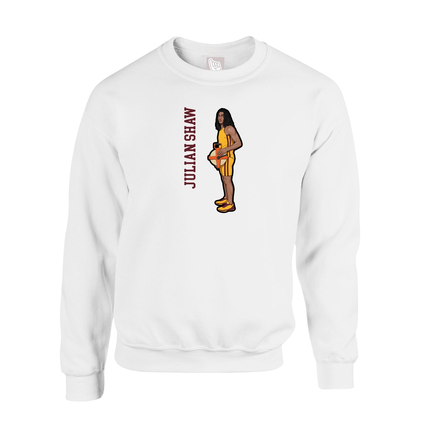 Fleece Crew — Name Vertical in White