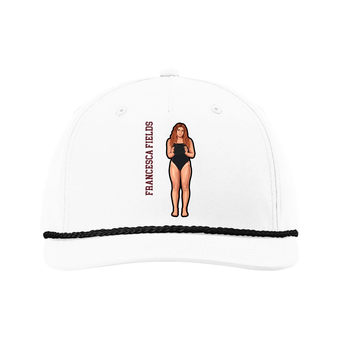 Five-Panel Classic Rope Cap — Name Vertical in White