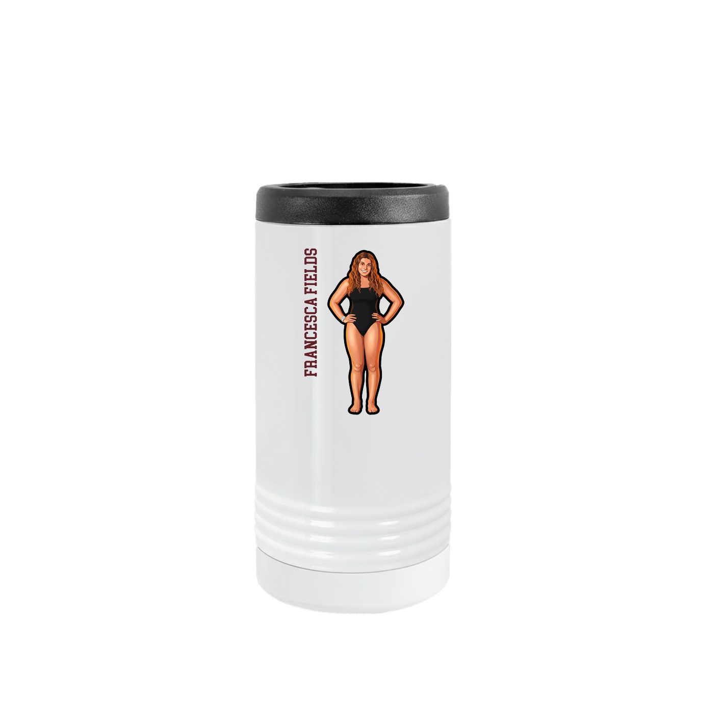 Slim Beverage Holder — Name Vertical in White