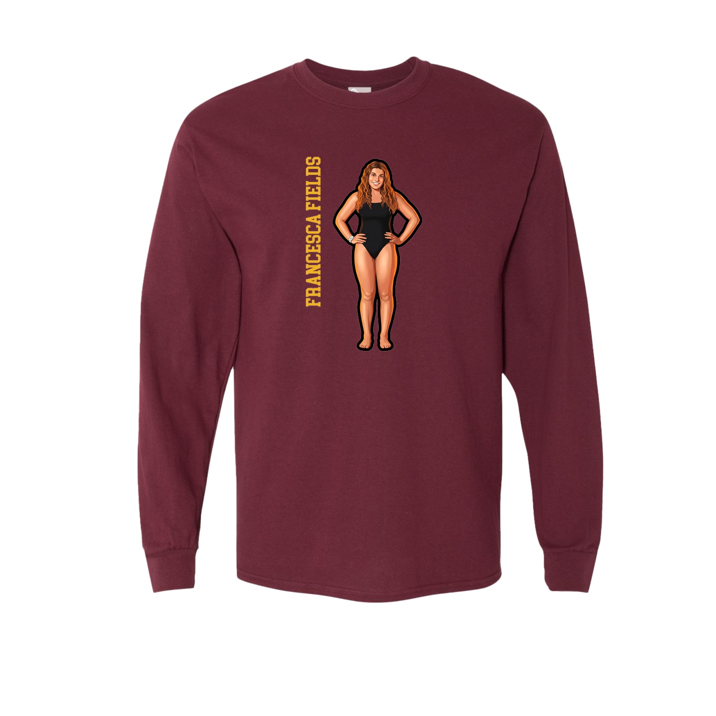 Long Sleeve Tee — Name Vertical in Maroon