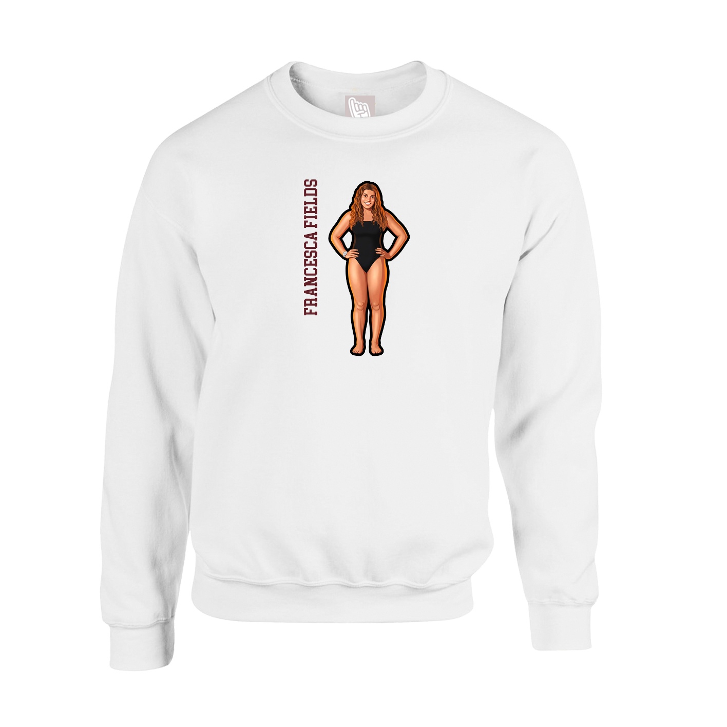 Fleece Crew — Name Vertical in White
