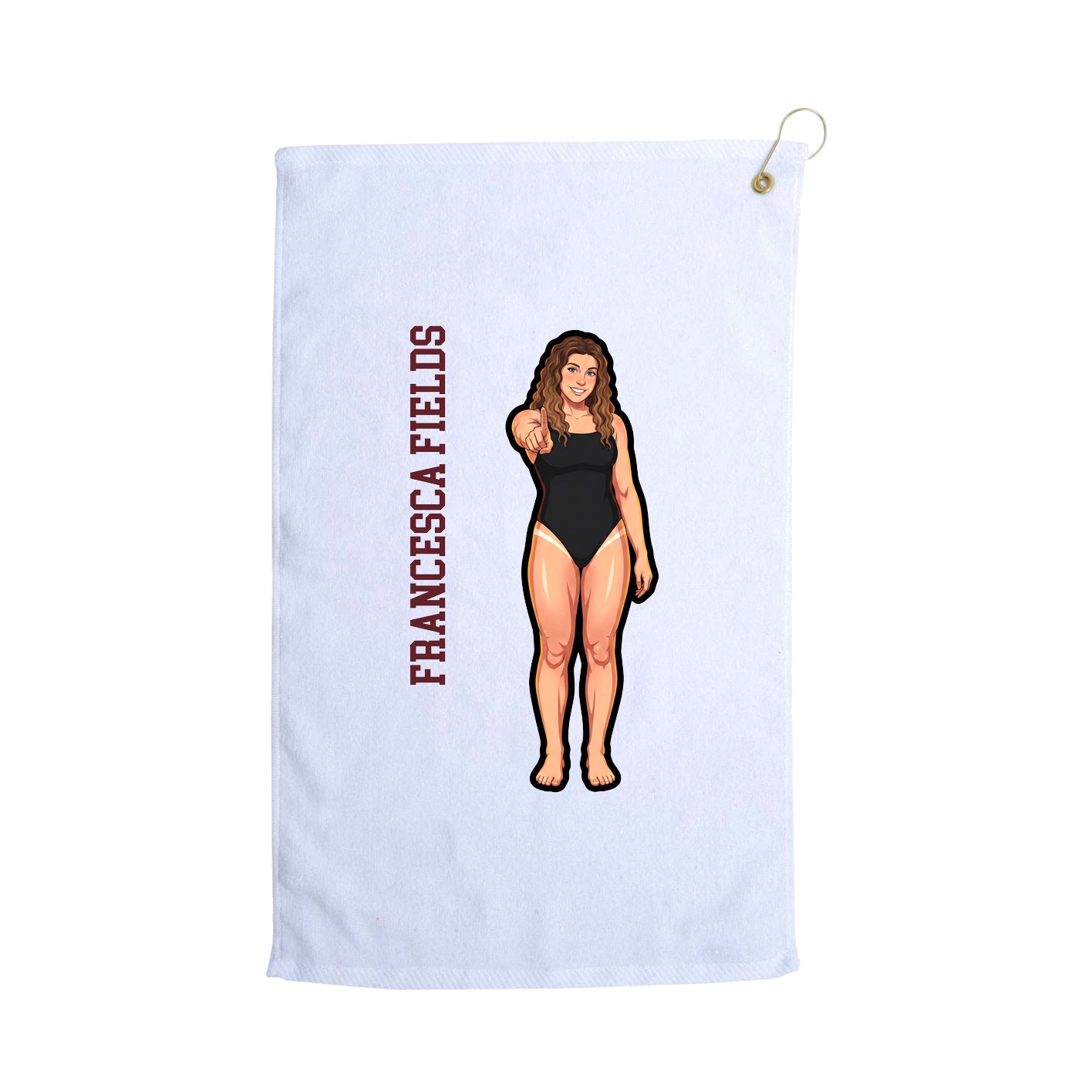 Golf Towel — Name Vertical in White