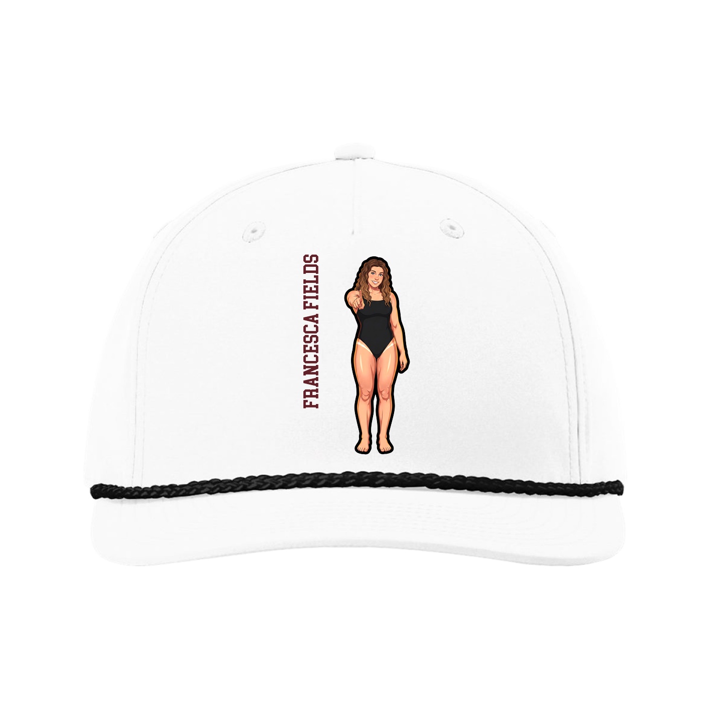 Five-Panel Classic Rope Cap — Name Vertical in White