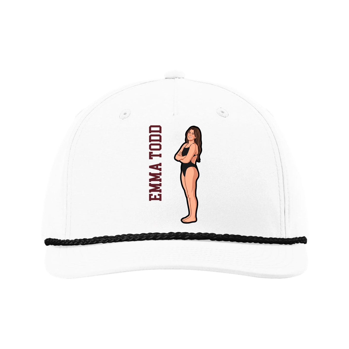 Five-Panel Classic Rope Cap — Name Vertical in White