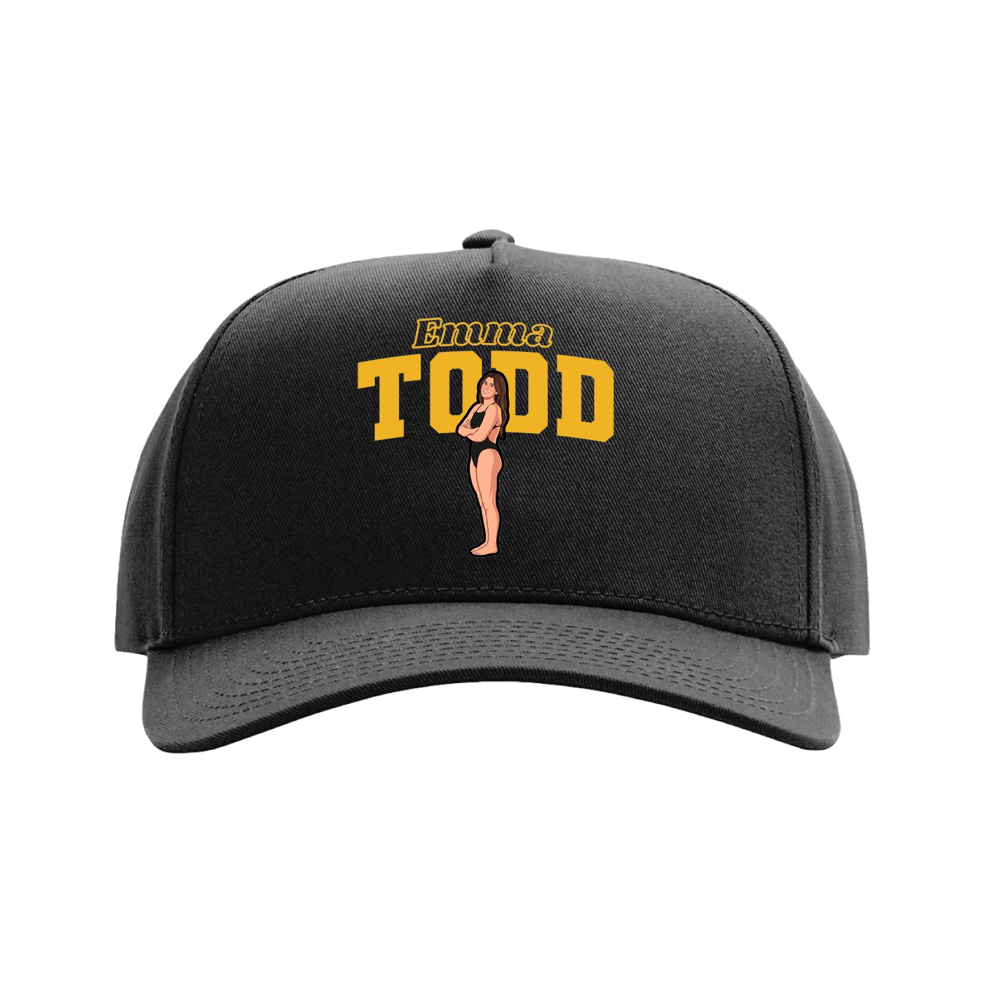 Full Fabric Five-Panel Champ Cap — Name Arch in Black