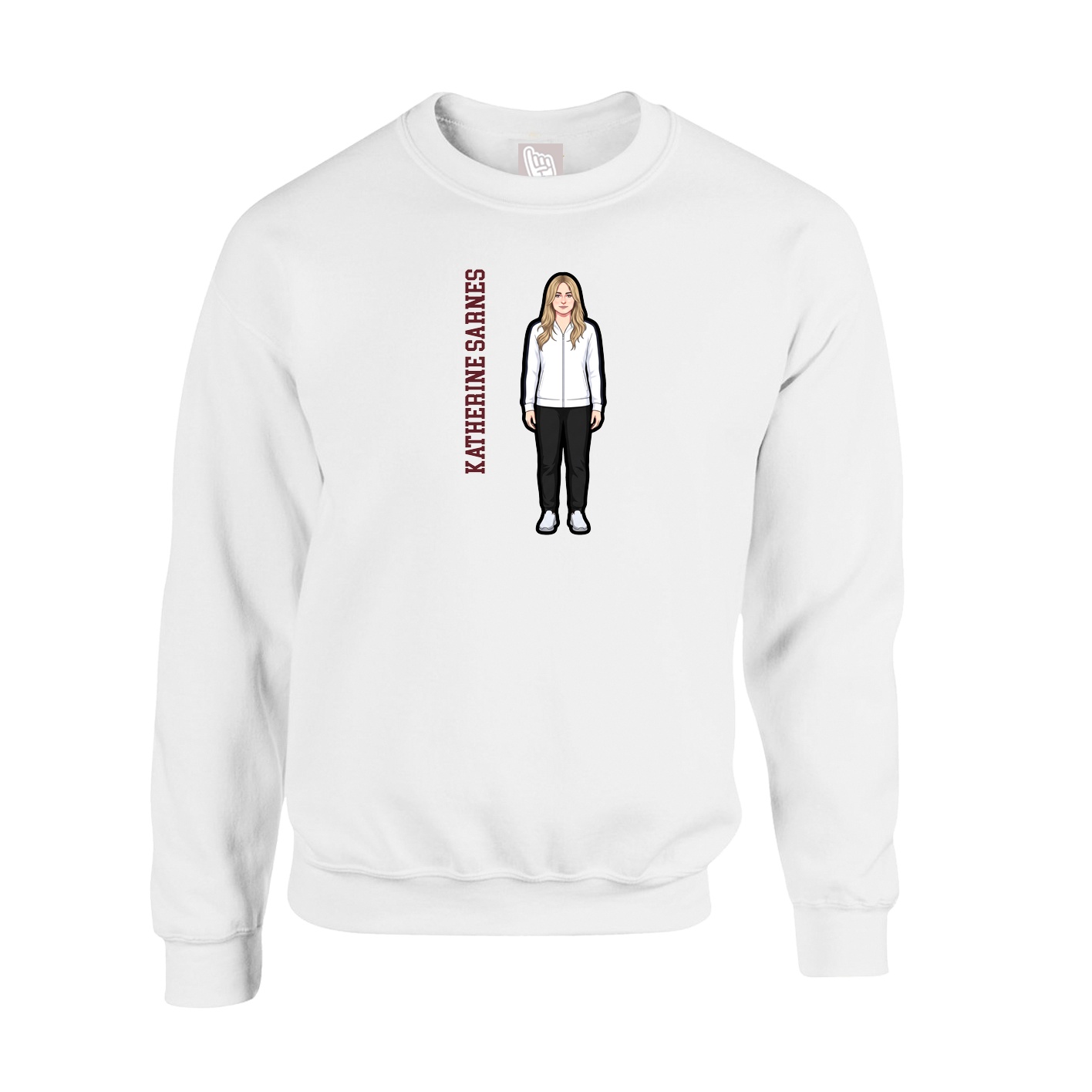 Fleece Crew — Name Vertical in White
