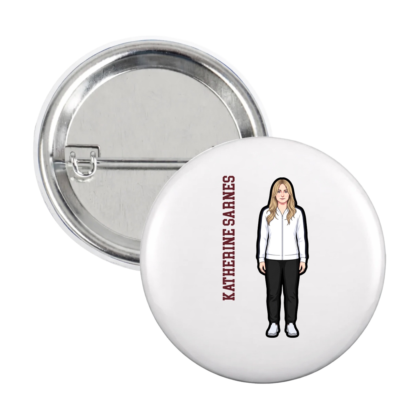 Game Day Button — Name Vertical in White