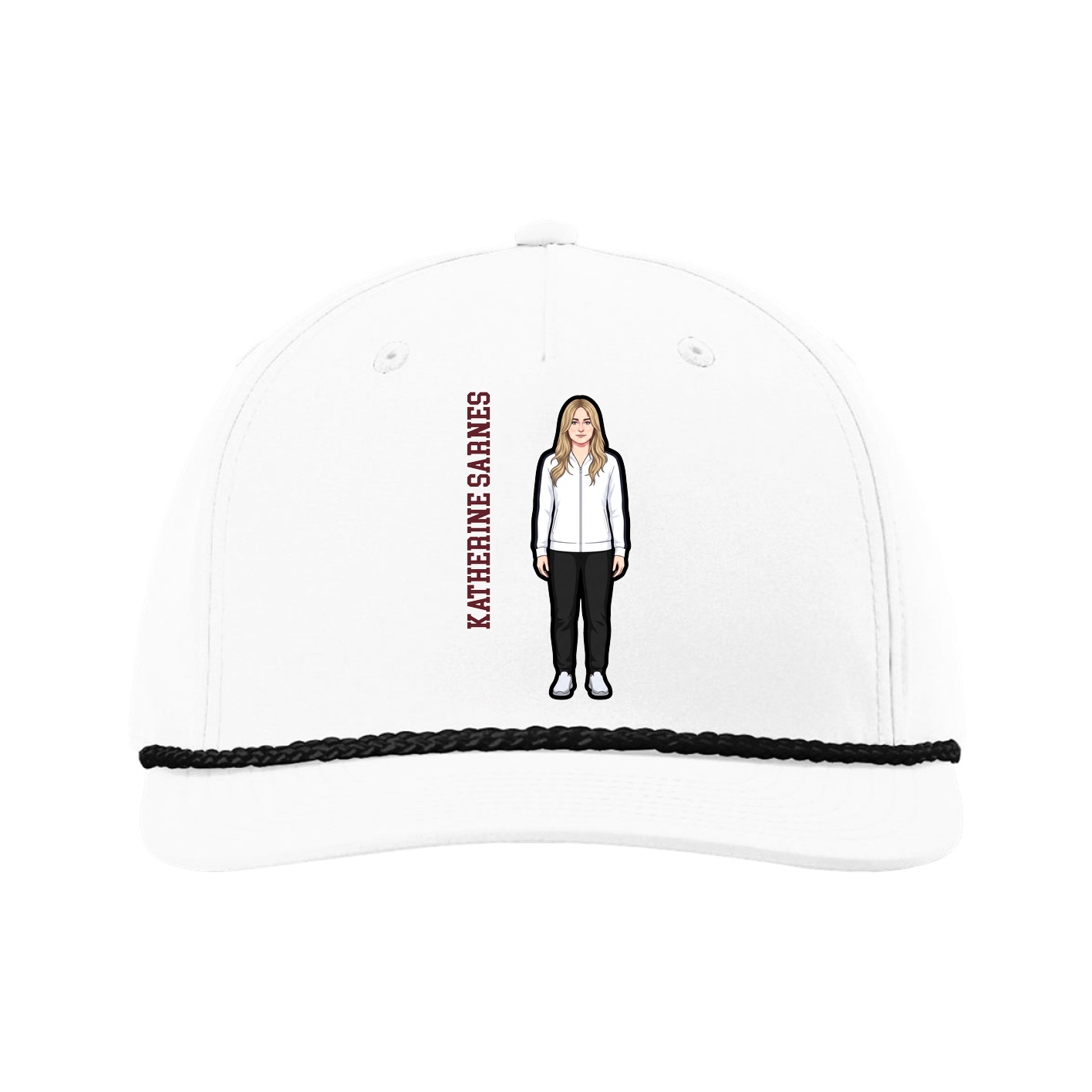 Five-Panel Classic Rope Cap — Name Vertical in White
