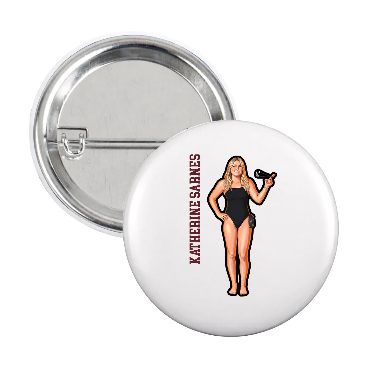 Game Day Button — Name Vertical in White