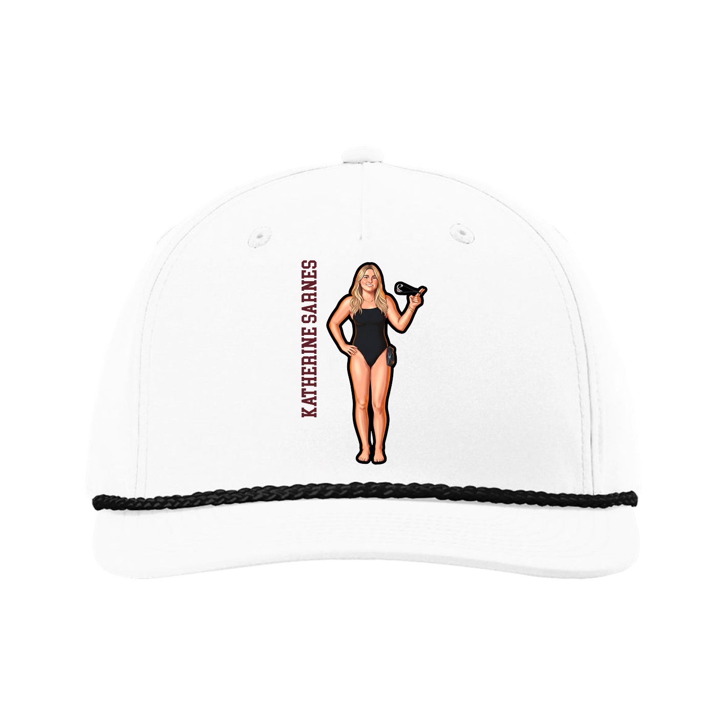 Five-Panel Classic Rope Cap — Name Vertical in White