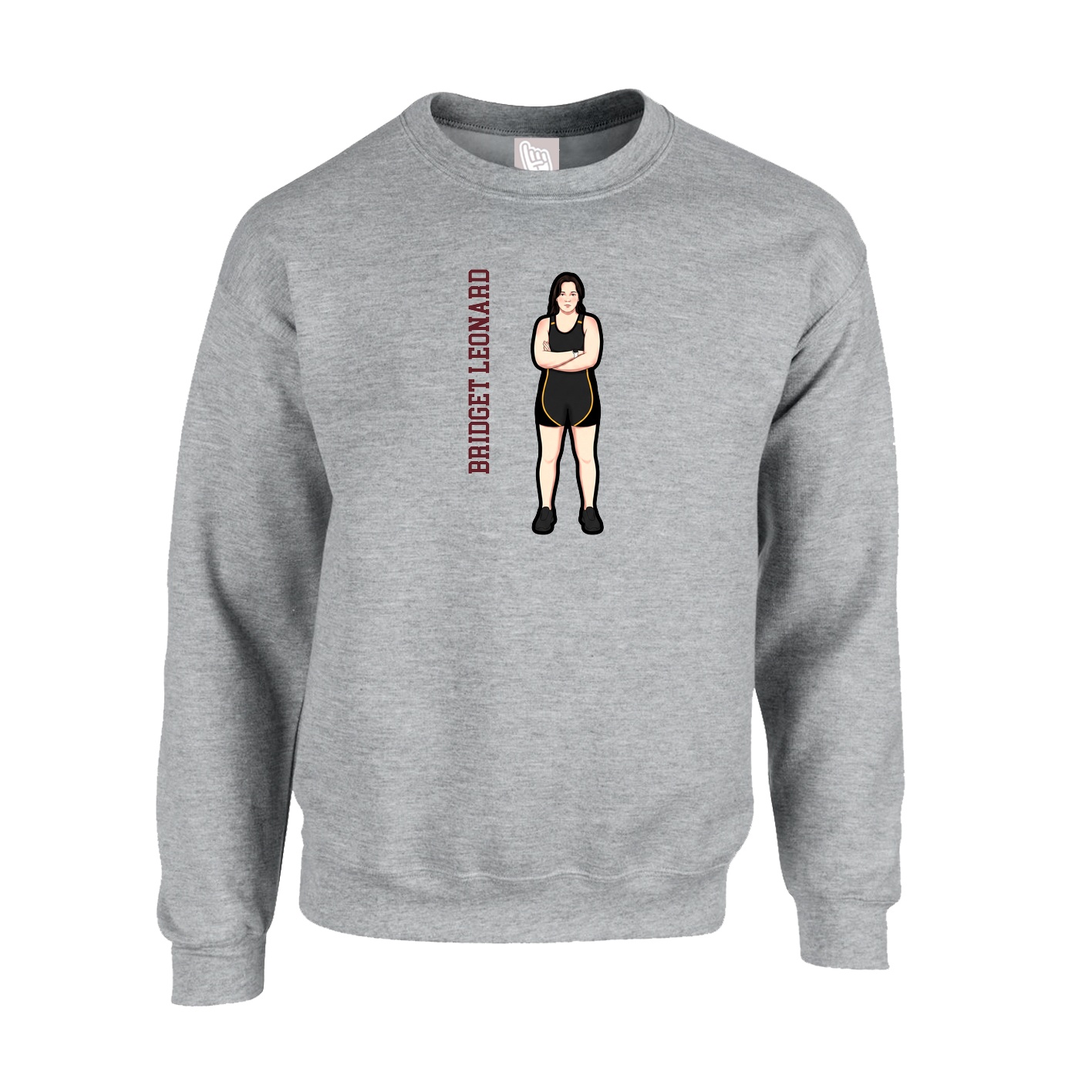 Fleece Crew — Name Vertical in Grey
