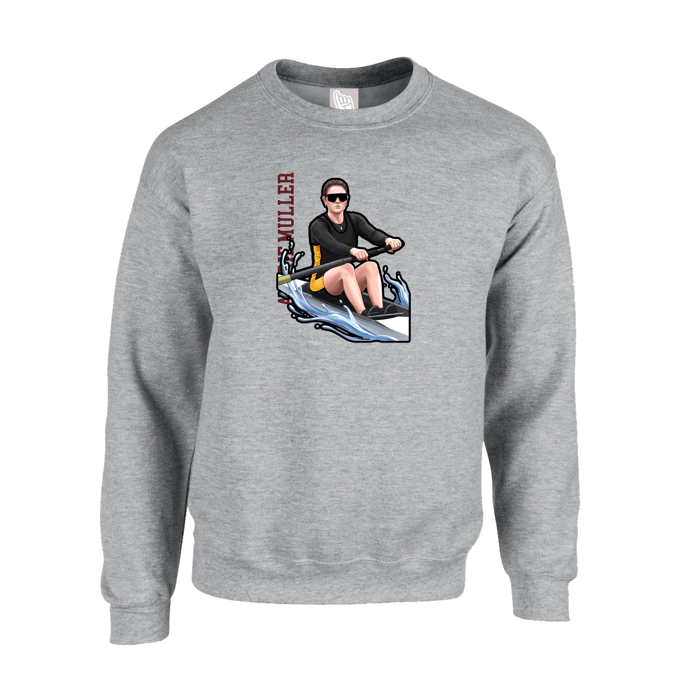 Fleece Crew — Name Vertical in Grey