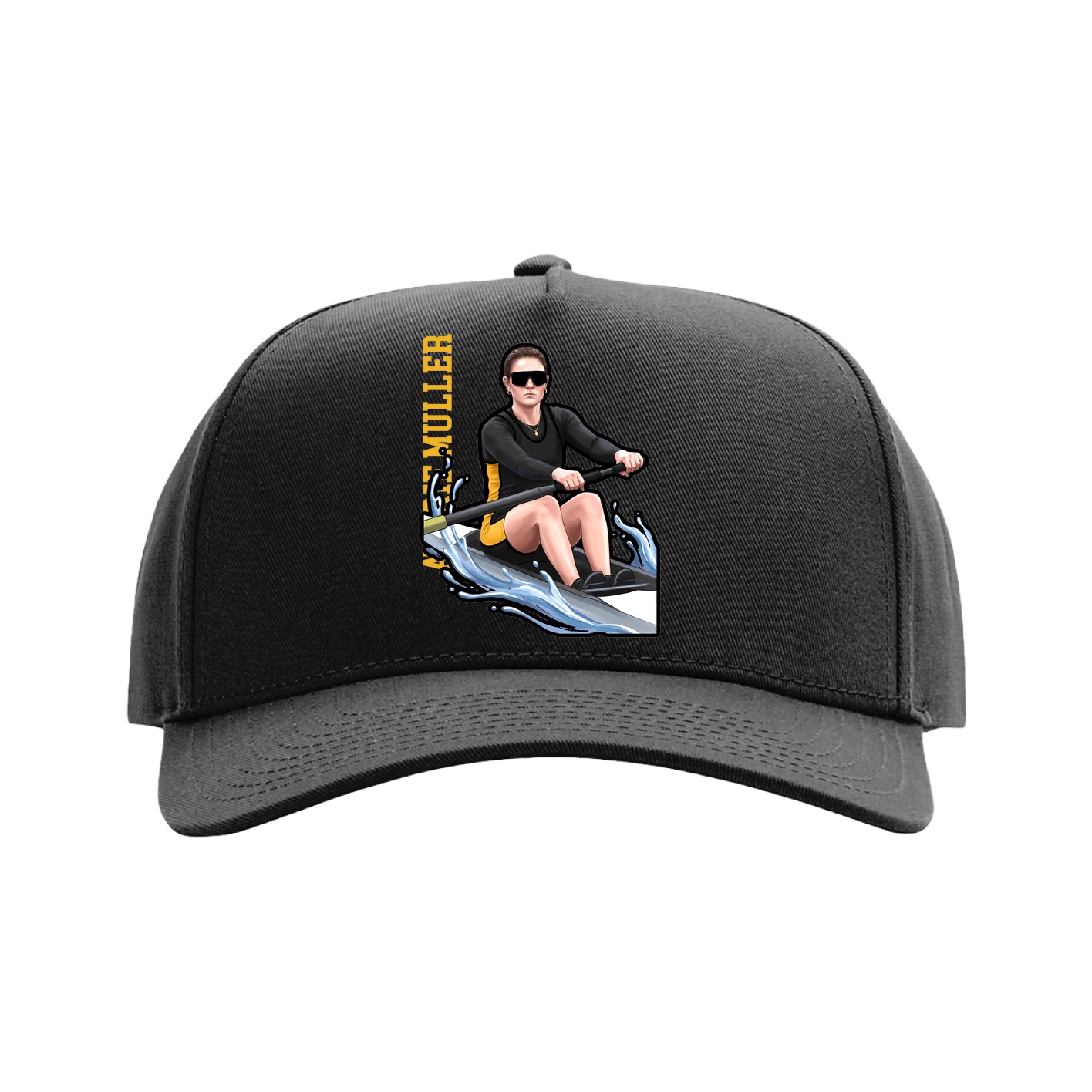 Full Fabric Five-Panel Champ Cap — Name Vertical in Black
