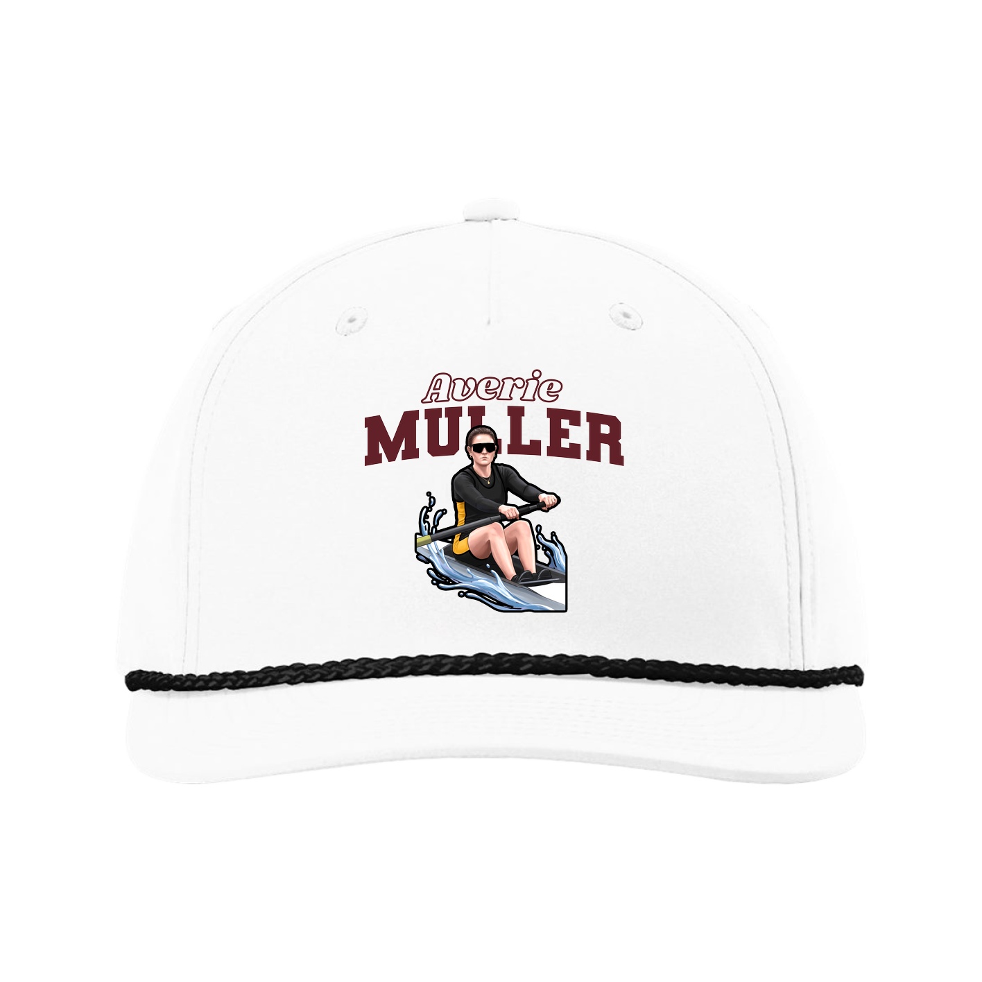 Five-Panel Classic Rope Cap — Name Arch in White