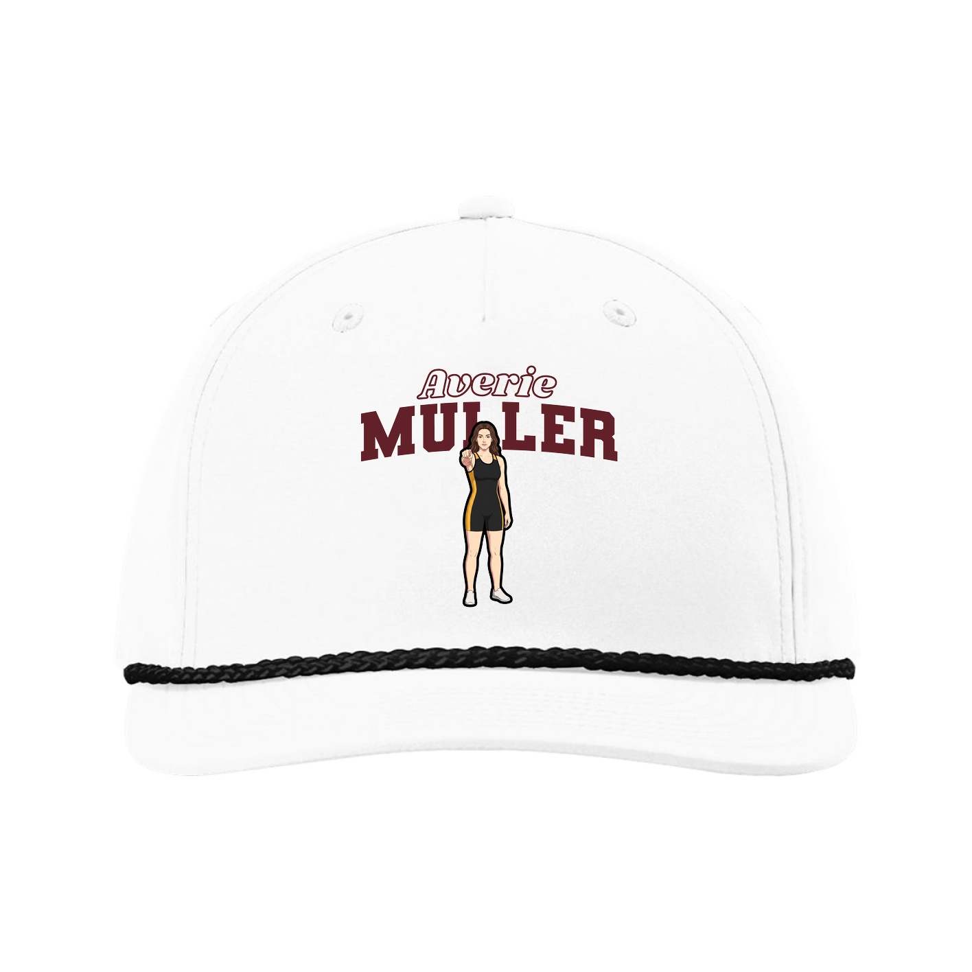 Five-Panel Classic Rope Cap — Name Arch in White