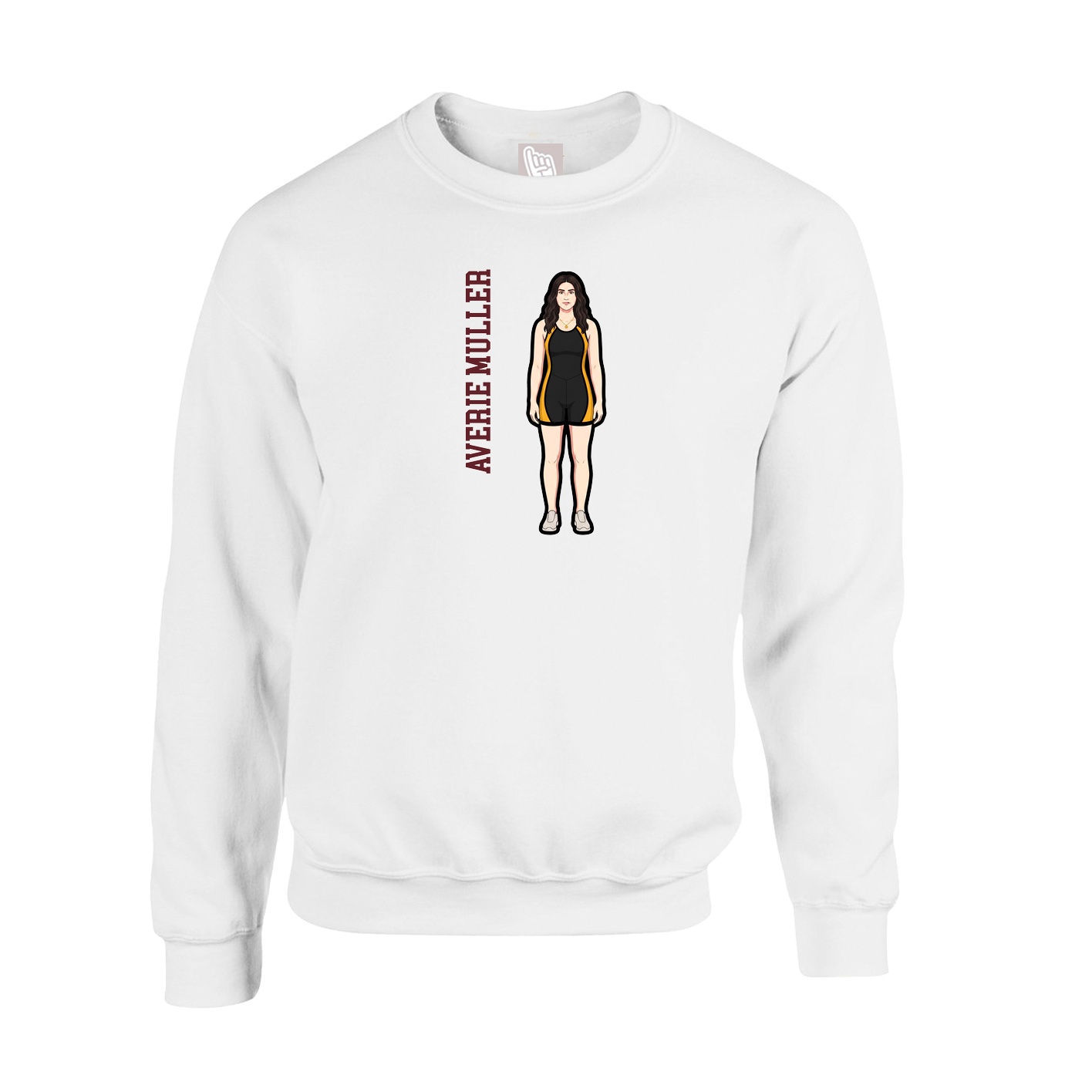 Fleece Crew — Name Vertical in White