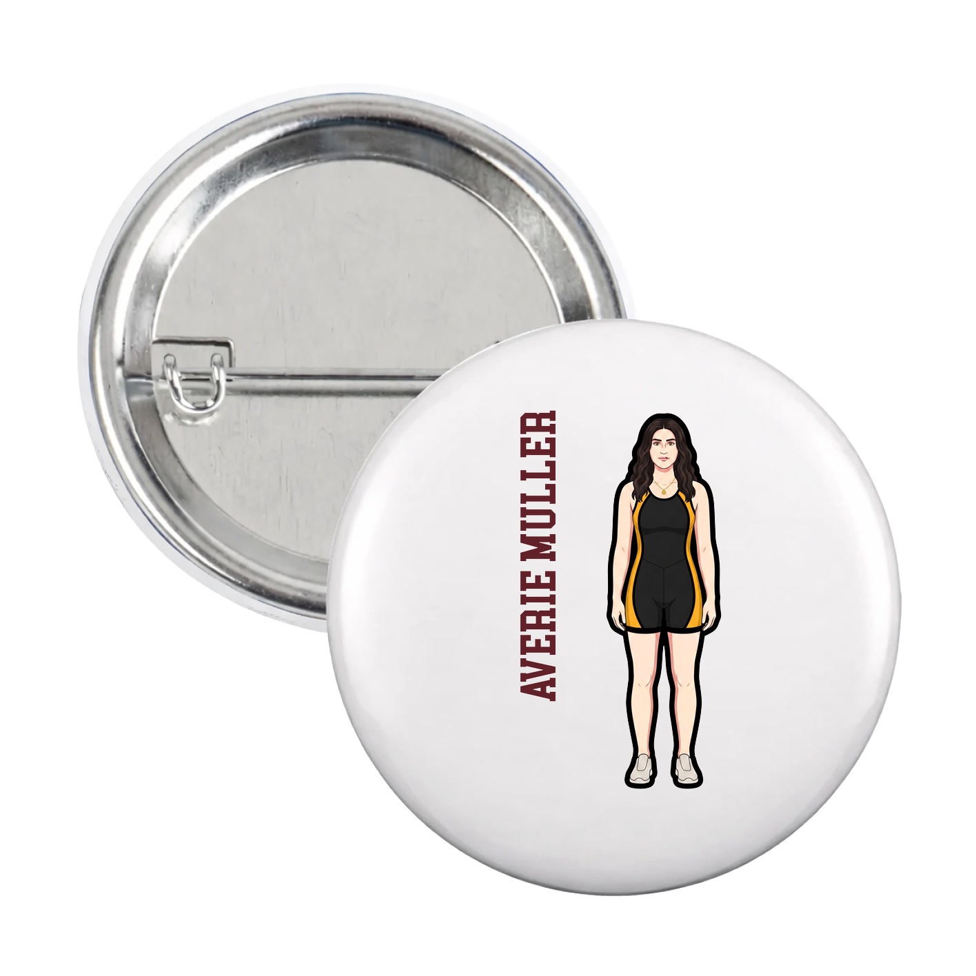 Game Day Button — Name Vertical in White