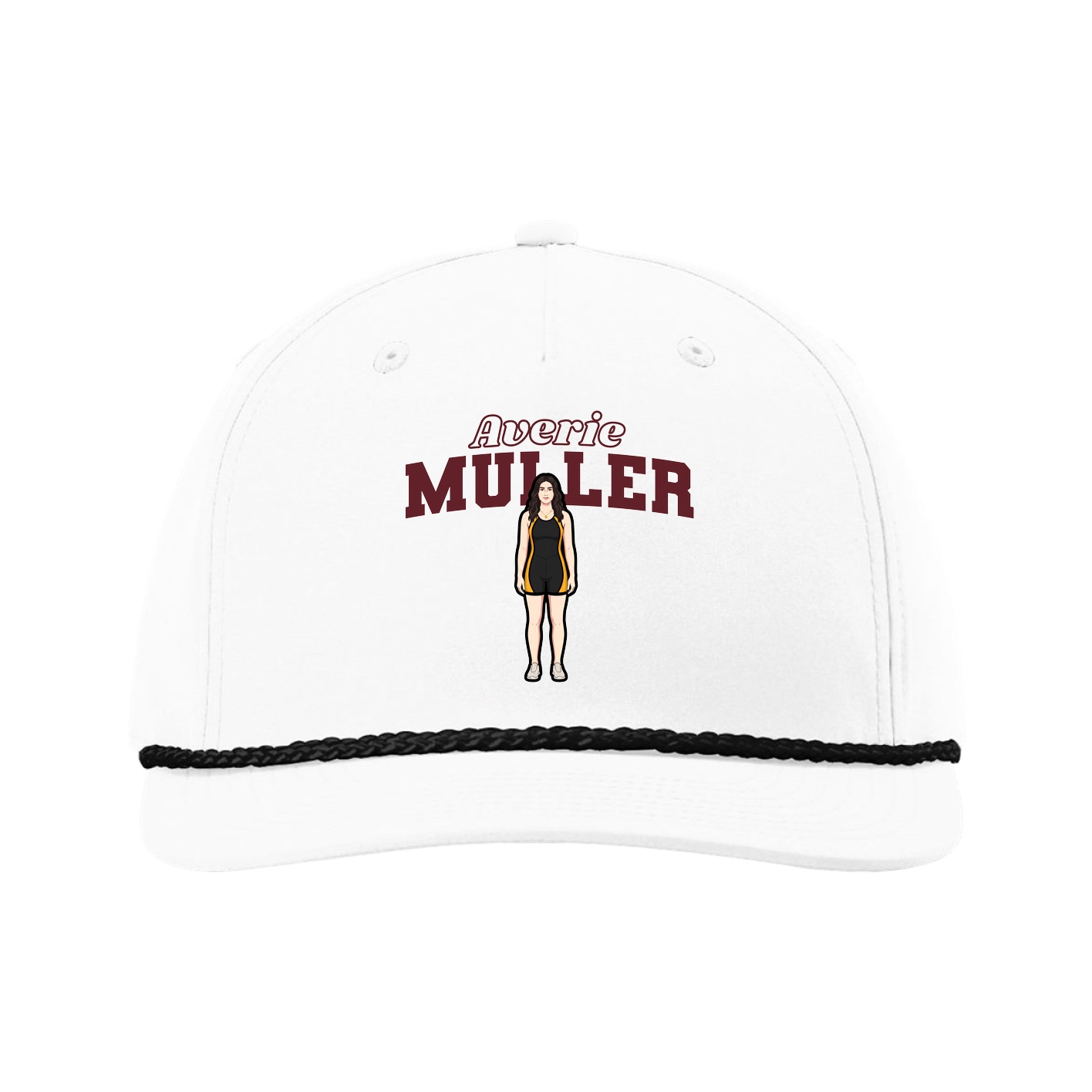 Five-Panel Classic Rope Cap — Name Arch in White