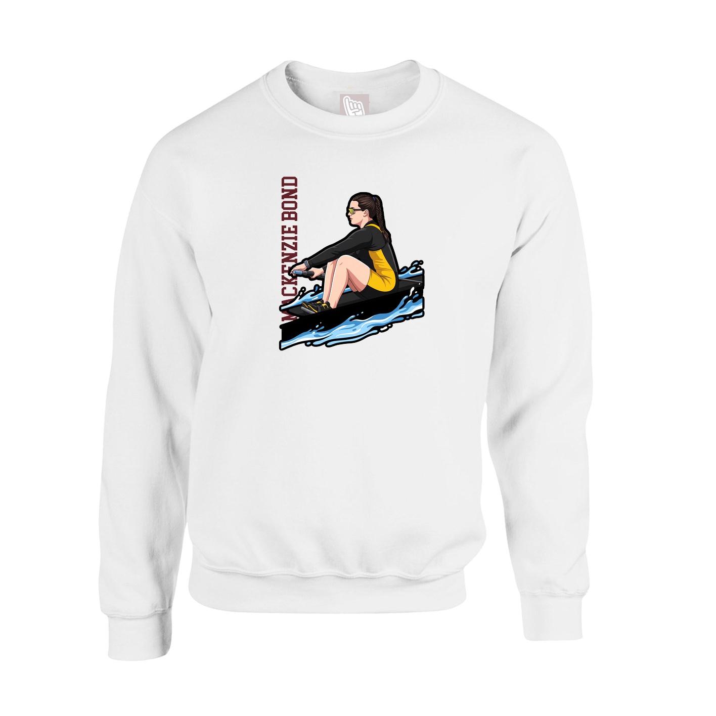 Fleece Crew — Name Vertical in White