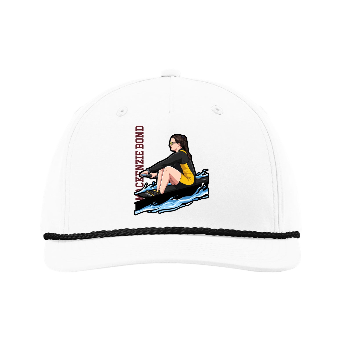 Five-Panel Classic Rope Cap — Name Vertical in White