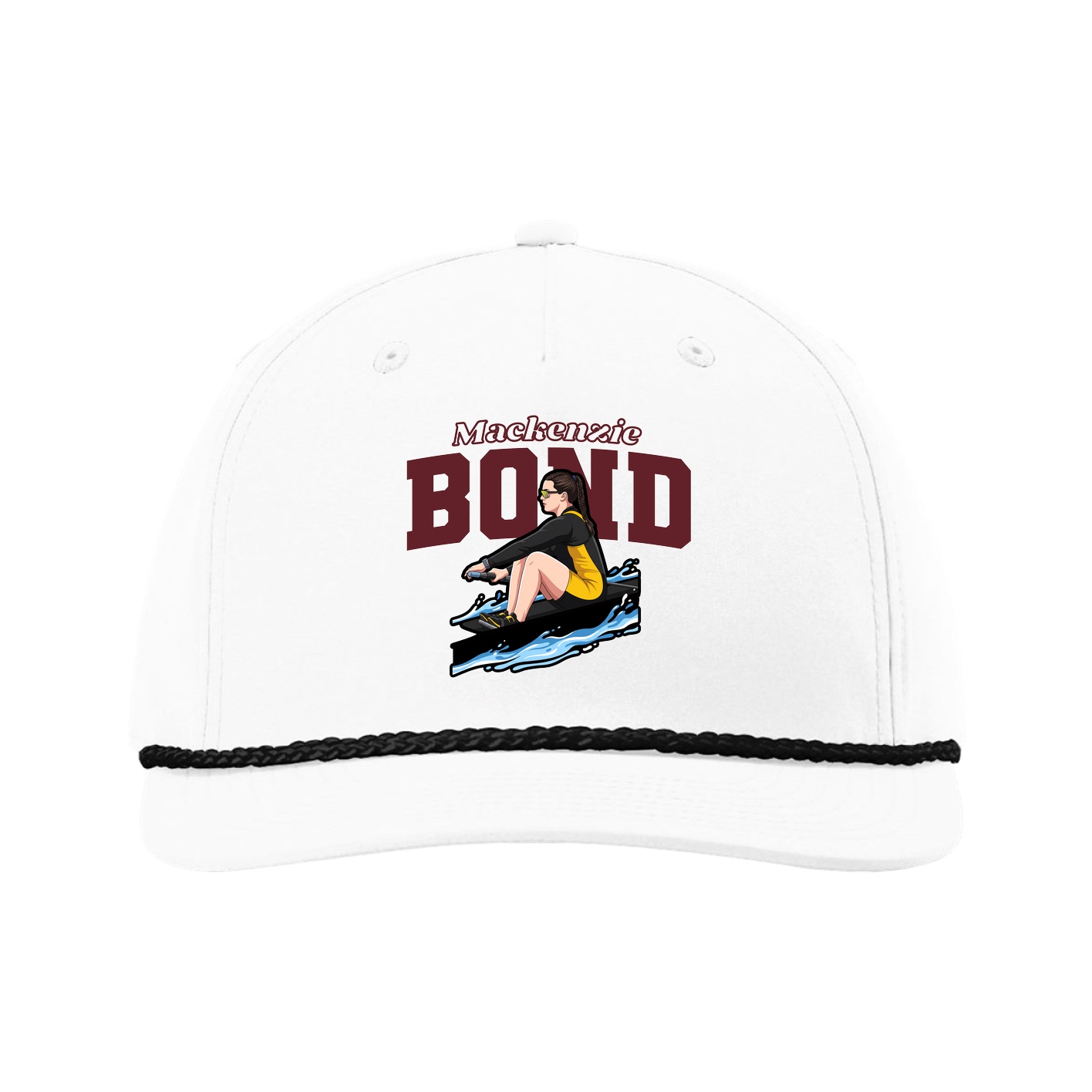 Five-Panel Classic Rope Cap — Name Arch in White