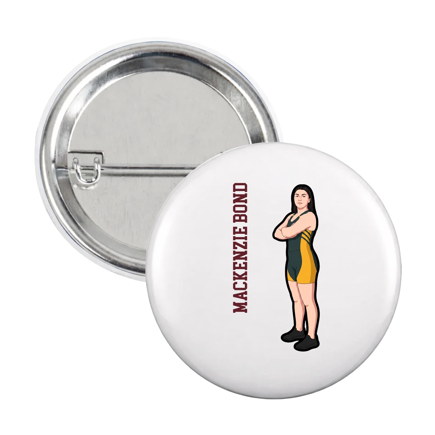 Game Day Button — Name Vertical in White