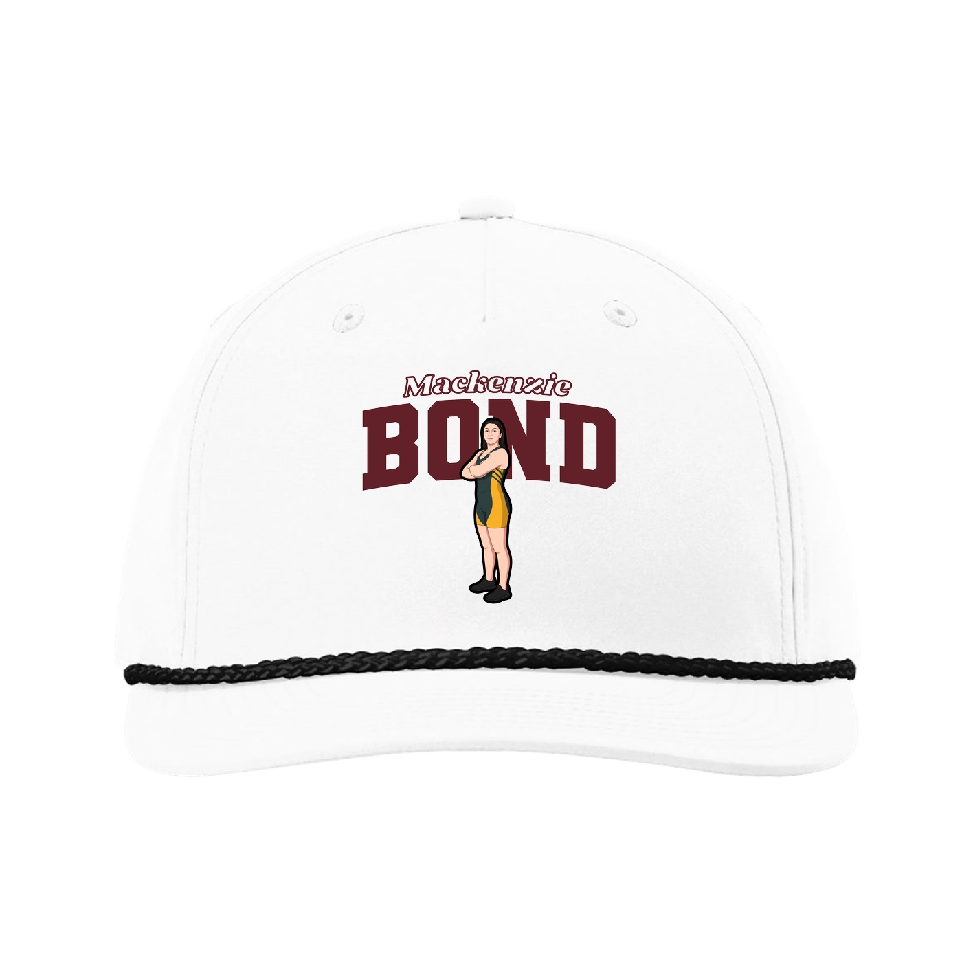 Five-Panel Classic Rope Cap — Name Arch in White