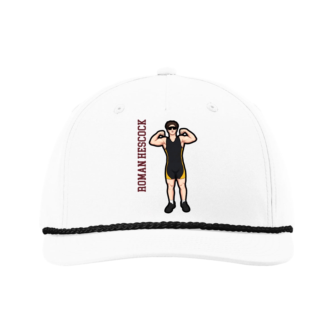 Five-Panel Classic Rope Cap — Name Vertical in White