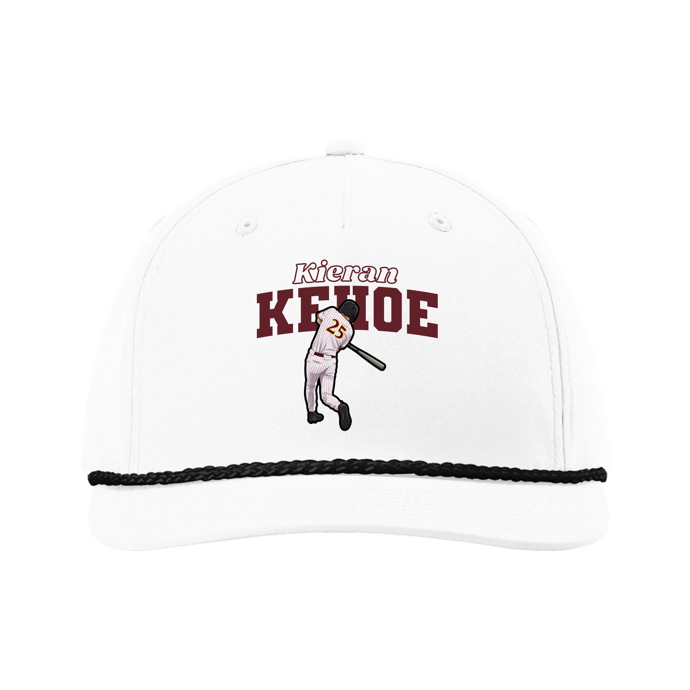 Five-Panel Classic Rope Cap — Name Arch in White