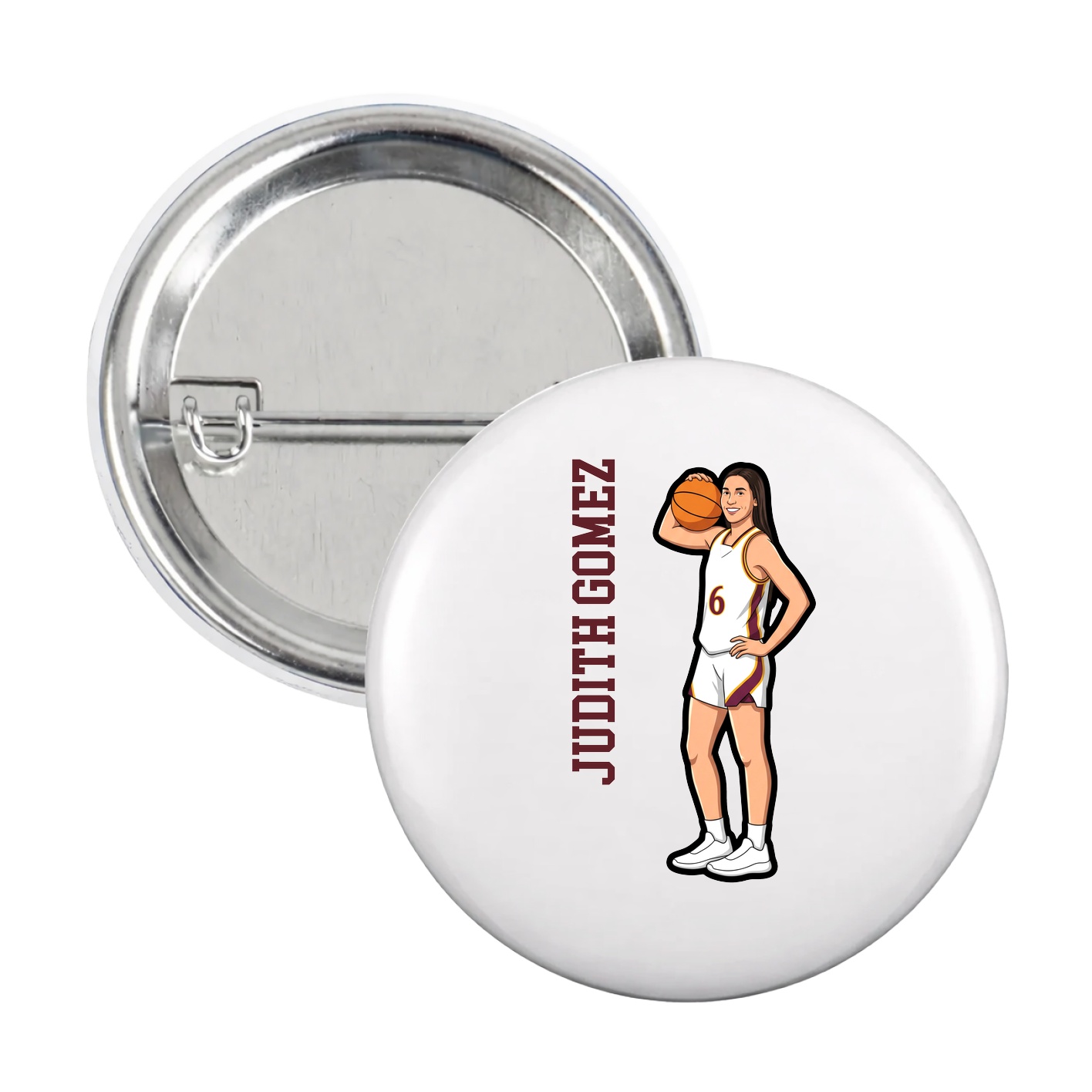 Game Day Button — Name Vertical in White