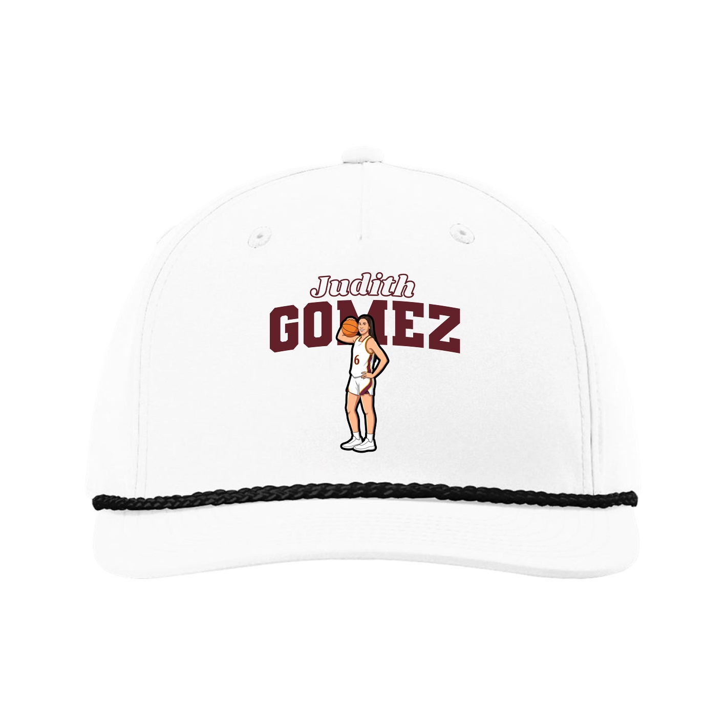 Five-Panel Classic Rope Cap — Name Arch in White