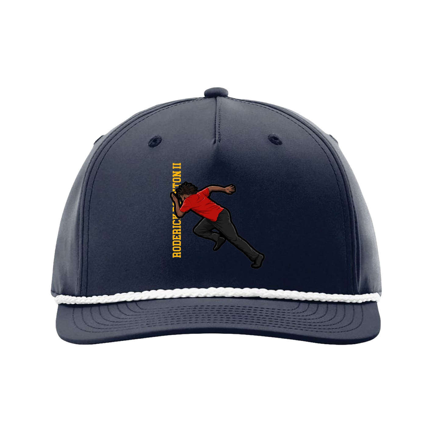Five-Panel Classic Rope Cap — Name Vertical in Navy