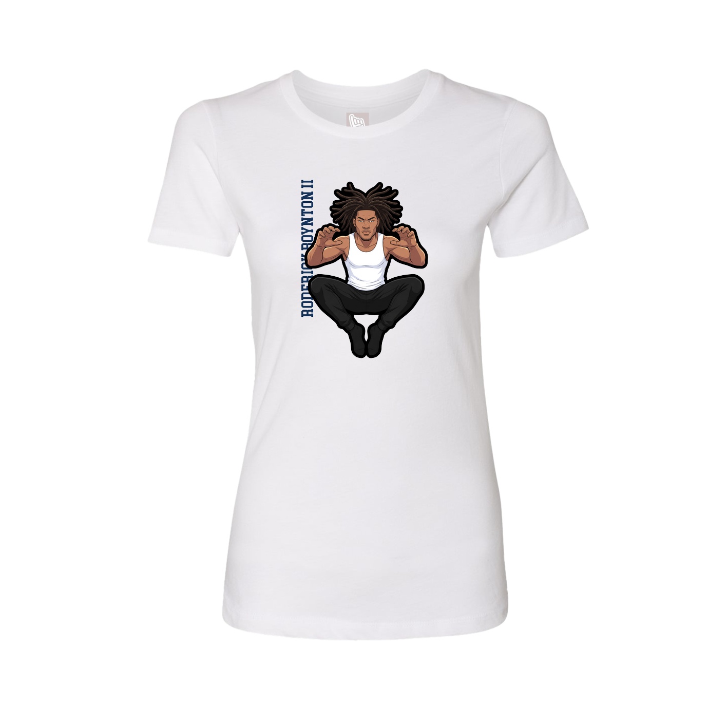 Fitted Women's Tee — Name Vertical in White