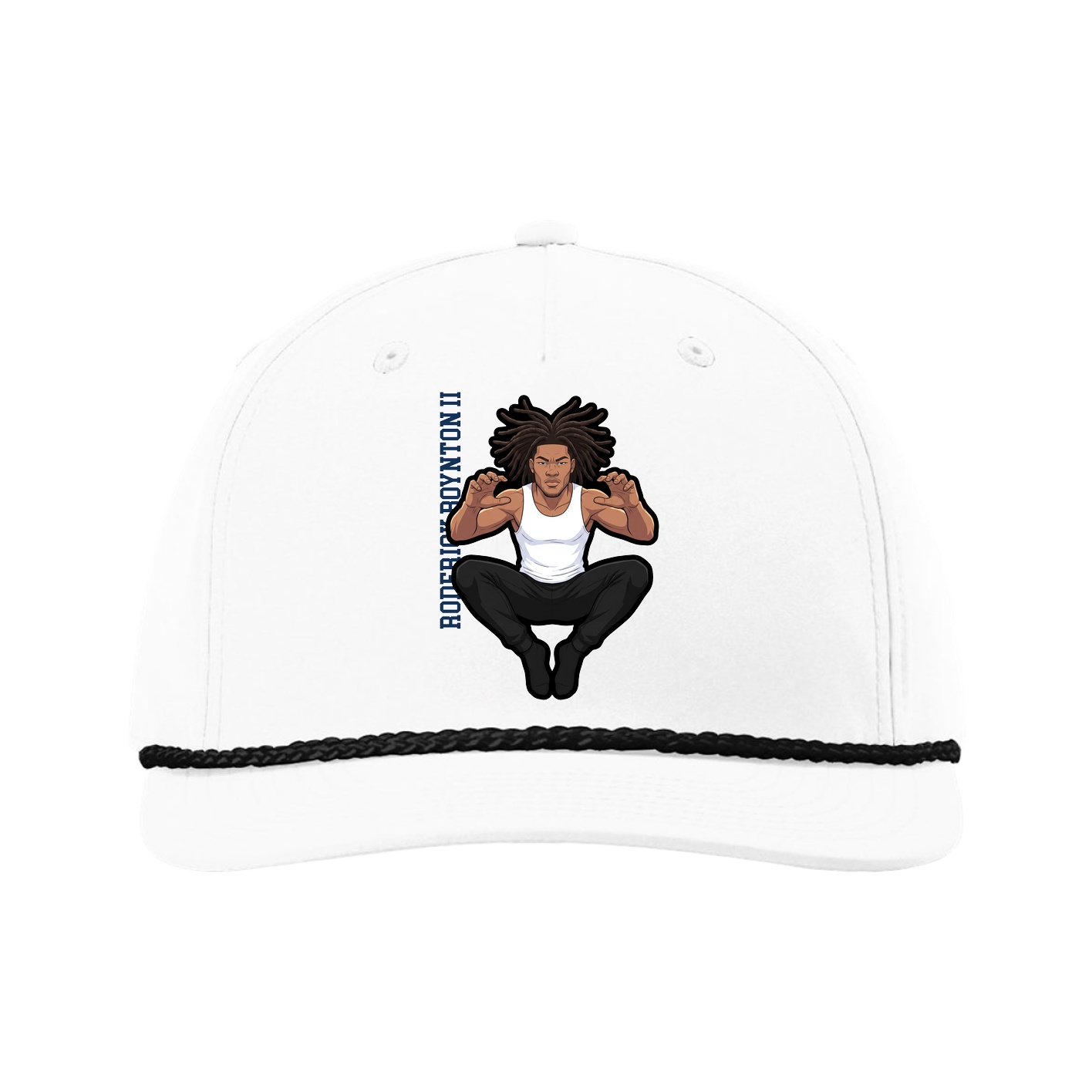 Five-Panel Classic Rope Cap — Name Vertical in White