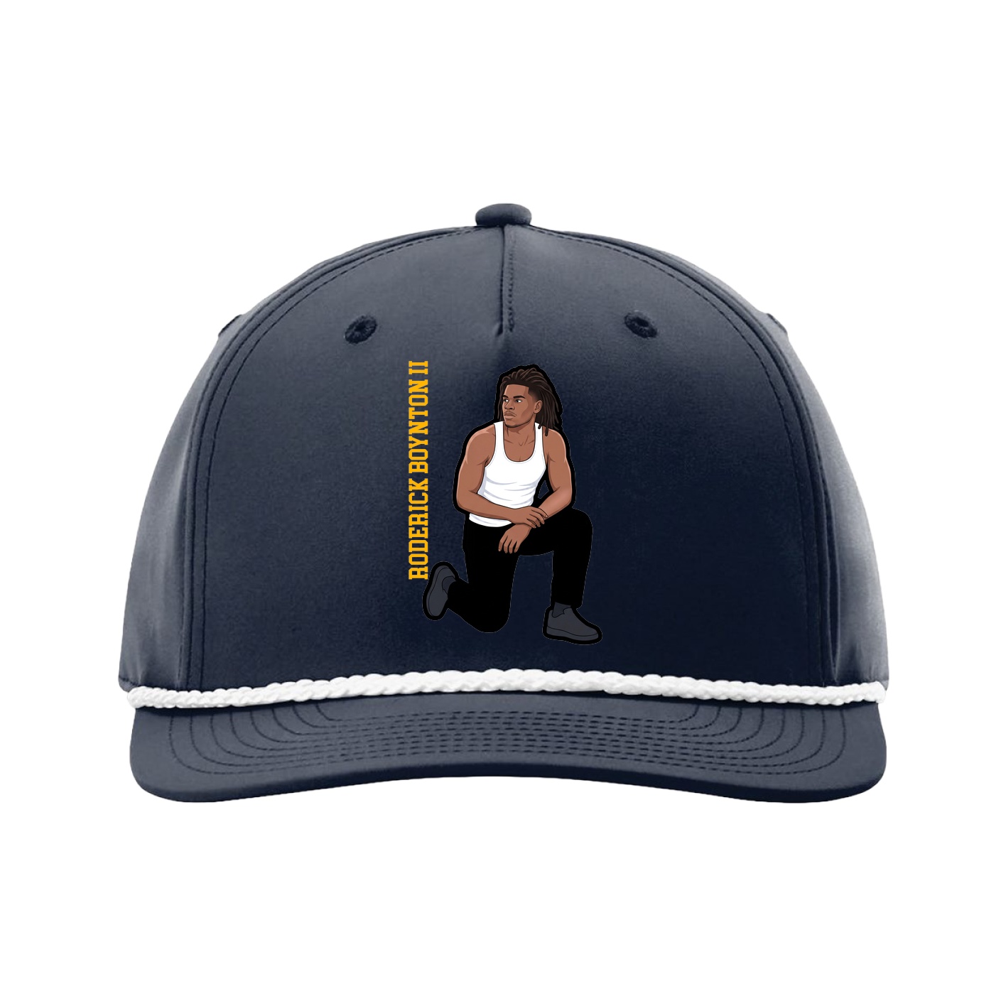 Five-Panel Classic Rope Cap — Name Vertical in Navy