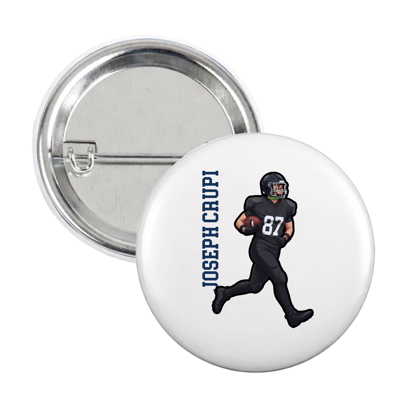 Game Day Button — Name Vertical in White