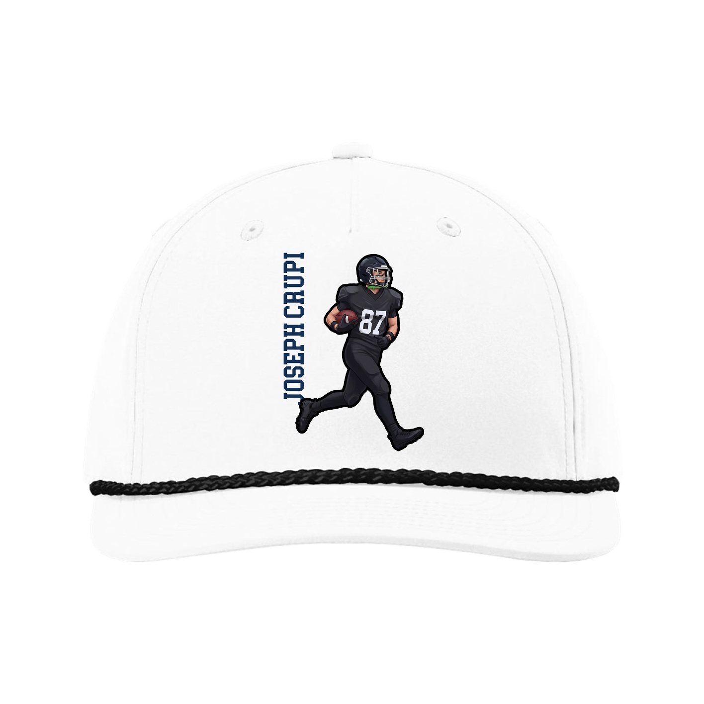 Five-Panel Classic Rope Cap — Name Vertical in White