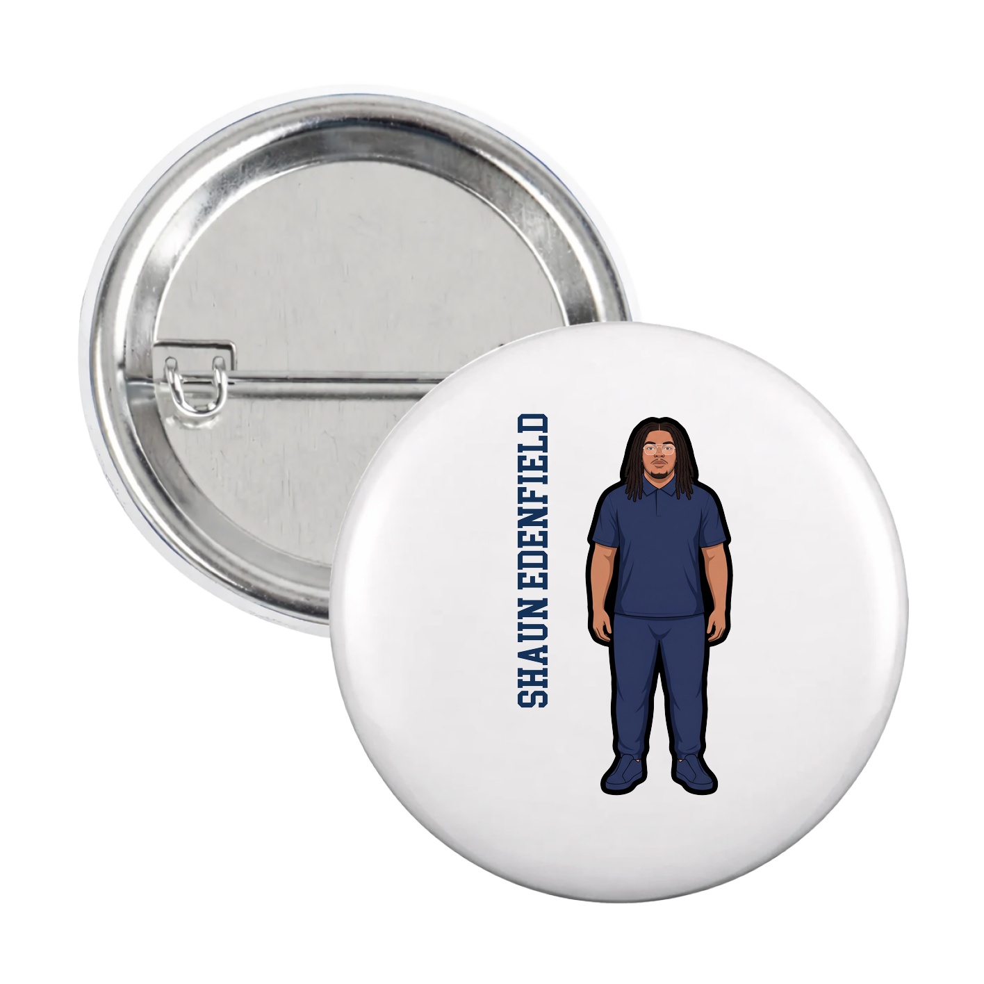 Game Day Button — Name Vertical in White