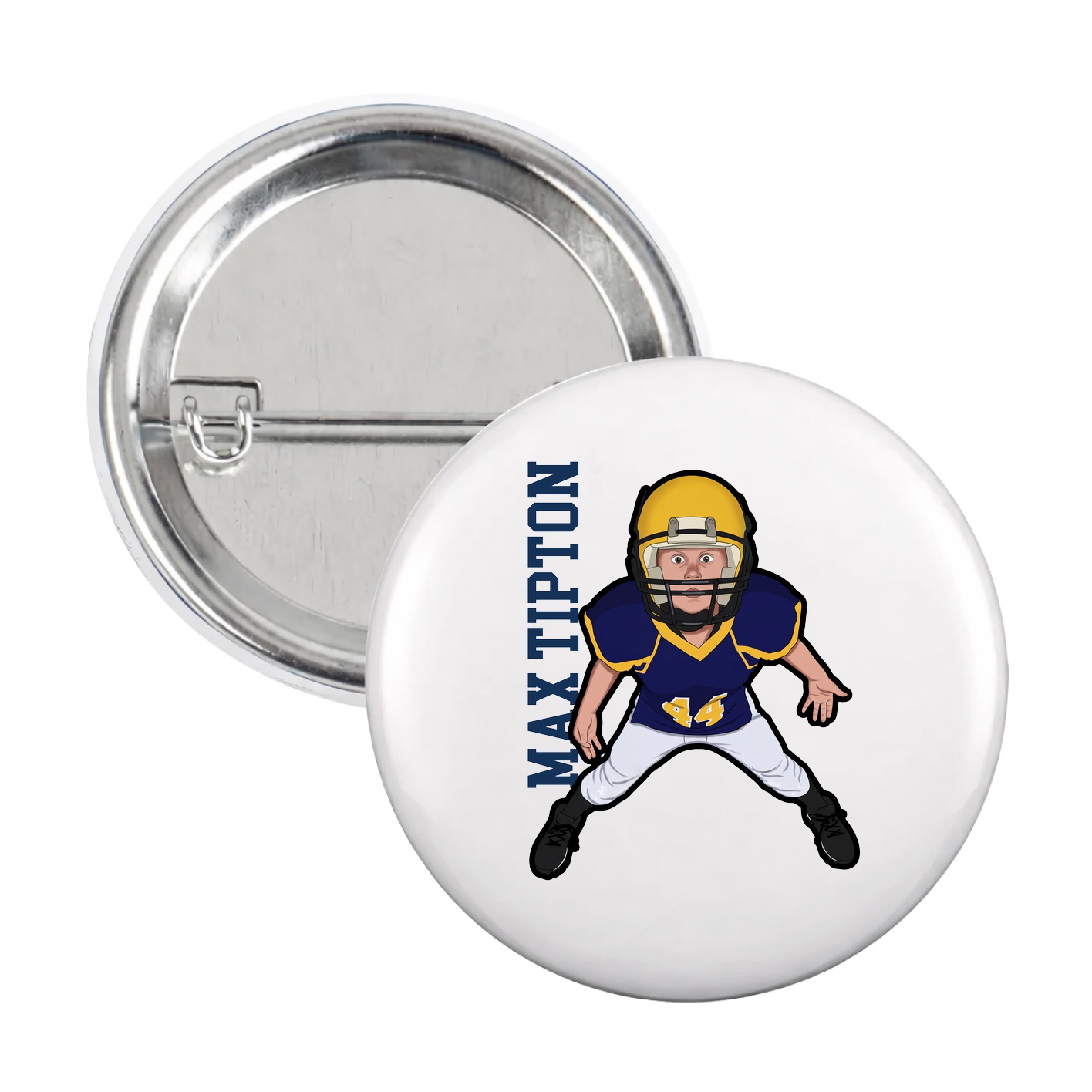 Game Day Button — Name Vertical in White