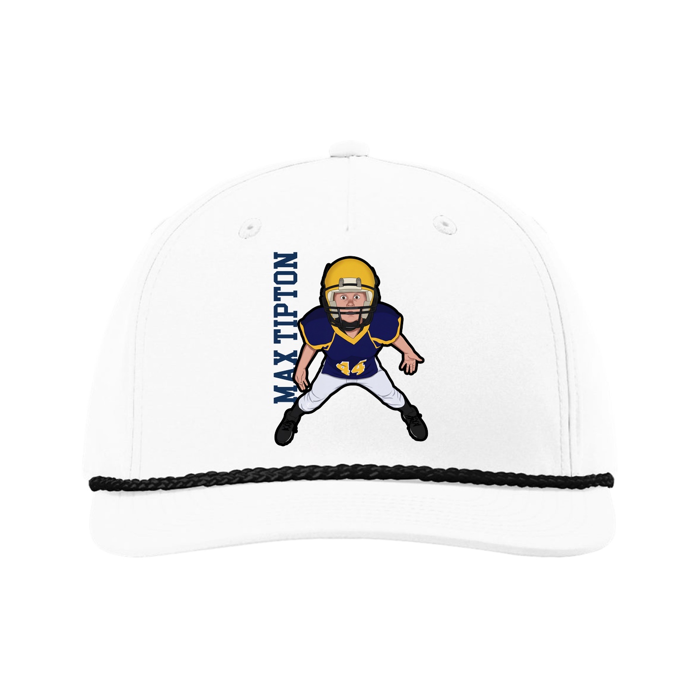 Five-Panel Classic Rope Cap — Name Vertical in White